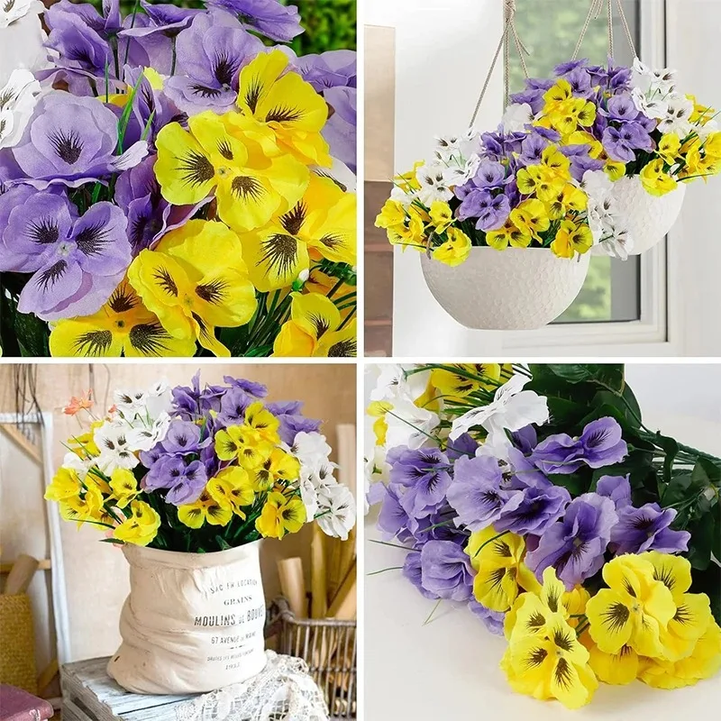 35cm White Artificial Pansy Flowers 5Forks Artificial Flowers Silk Fake Butterfly Orchid Flower Home office Wedding Decoration