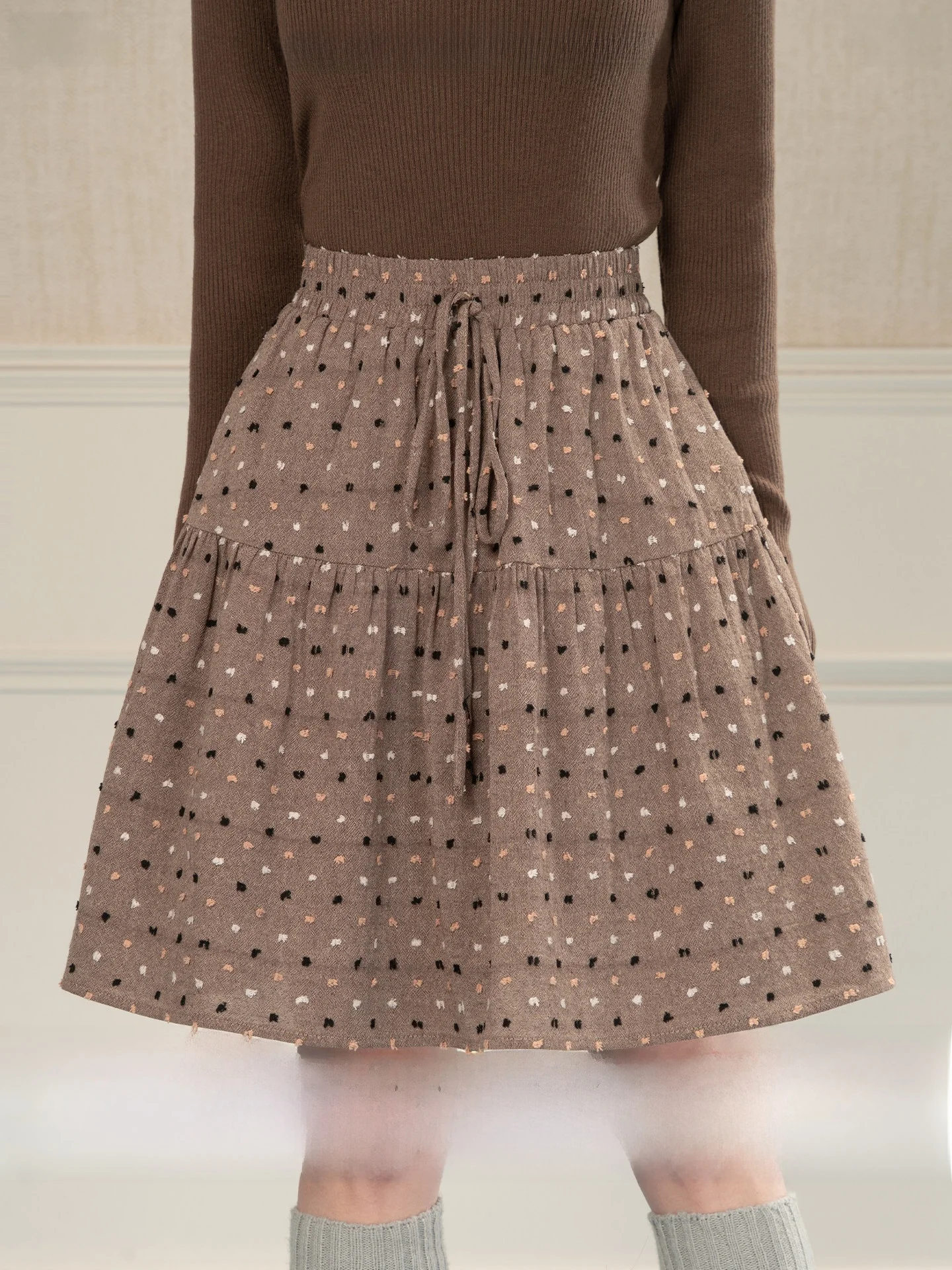 

Heynew Polka Dot Print Elastic Waist f Skirt Women's Early Spring High Waist Hip Concealing Texture ort Skirt