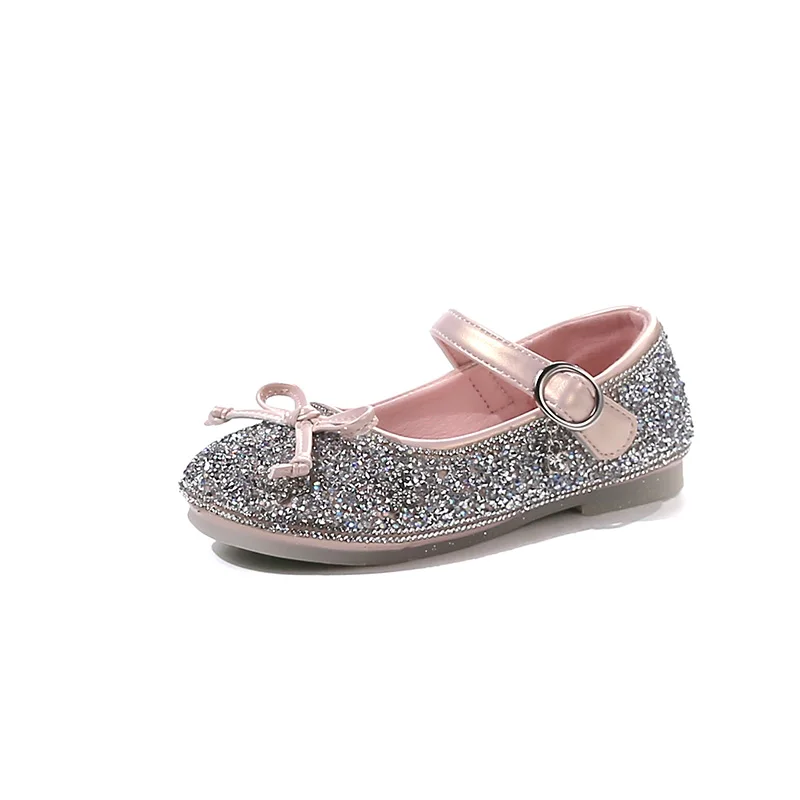 

Girls' Rhinestone Crystal Princess Shoes, Spring 2026 Style, Rhinestone Butterfly Cute Bow Solid Color Performance Dance Shoes