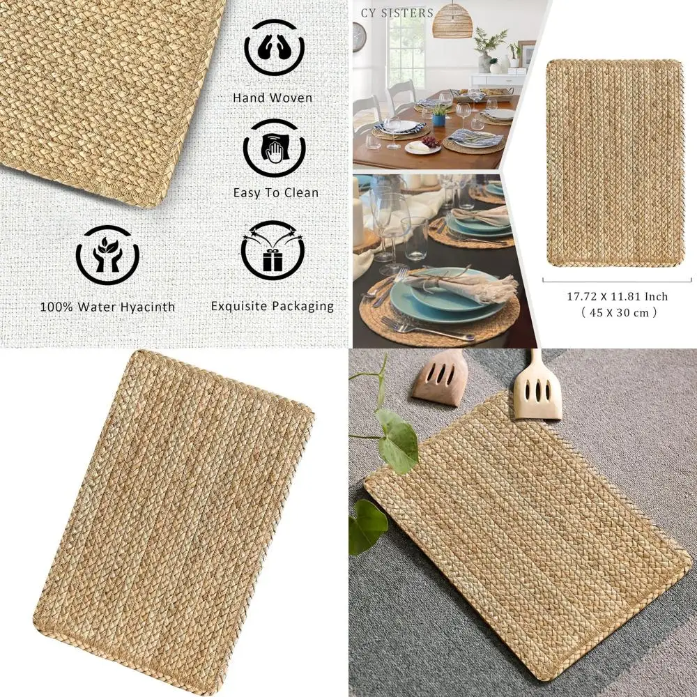 

Natural Wicker Placemats Set of 6, Rectangle Rattan Mats for Indoor/Outdoor Use, 17.7 x 11.8