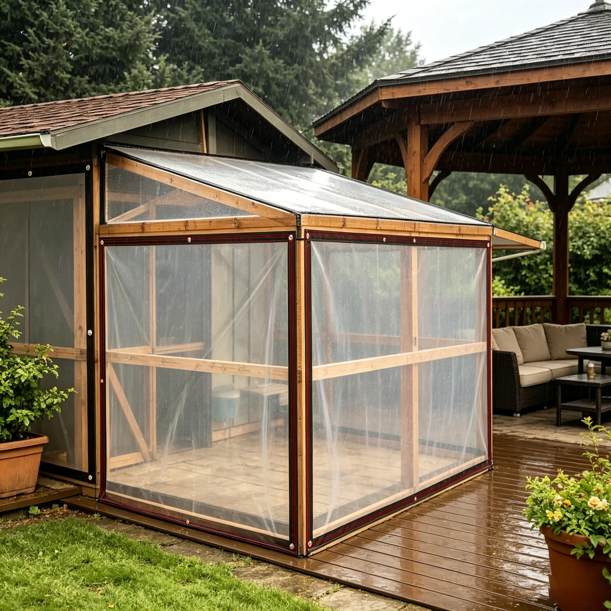 Clear Waterproof PE Tarp Reinforced Binding Anti-freeze Wind Dust Protection Cover For Chicken Run Garden Terrace Sun Room