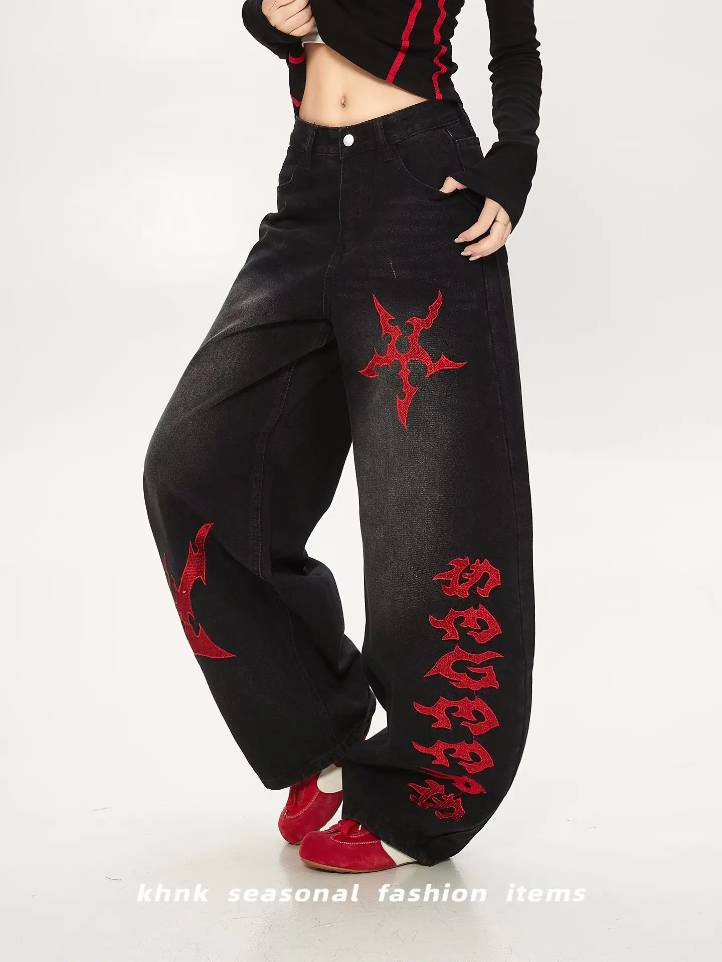 

American Y2K 2026 New Baggy Wide Leg Black Jeans Overszied Women Street Casual Joker Denim Pants Couple Jeans Vintage Streetwear