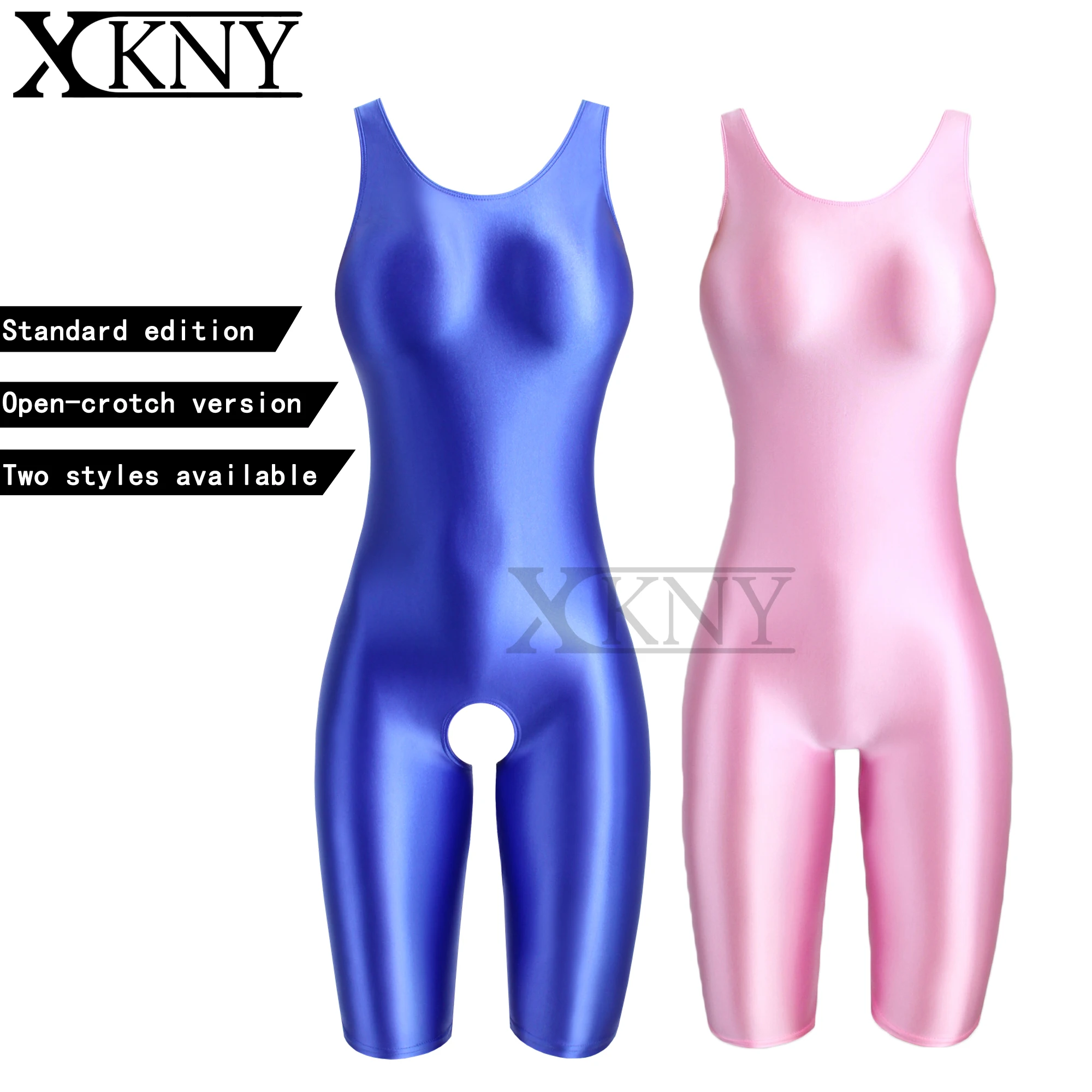 XCKNY satin silk oil glossy suit can open crotch one-piece tight Shiny Sports Yoga pants casual Tights bathing swimsuits