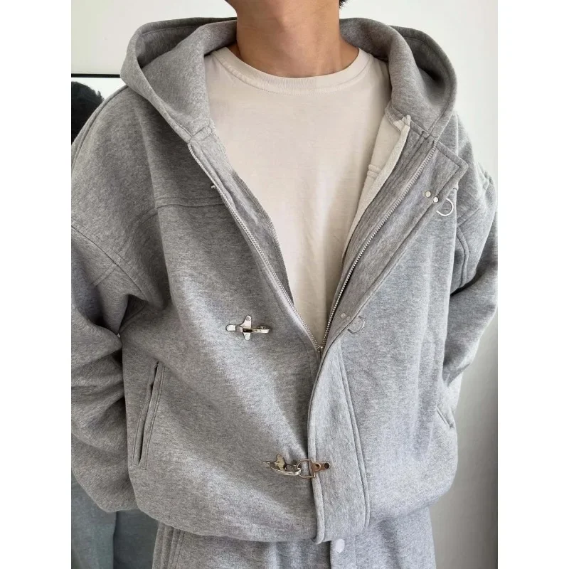 Y2K Gothic Men Women's Long-Sleeve Coats Autumn Streetwear Hip Hop Casual Solid Oversized Loose Fit Toggle Buckle Sweatshirt