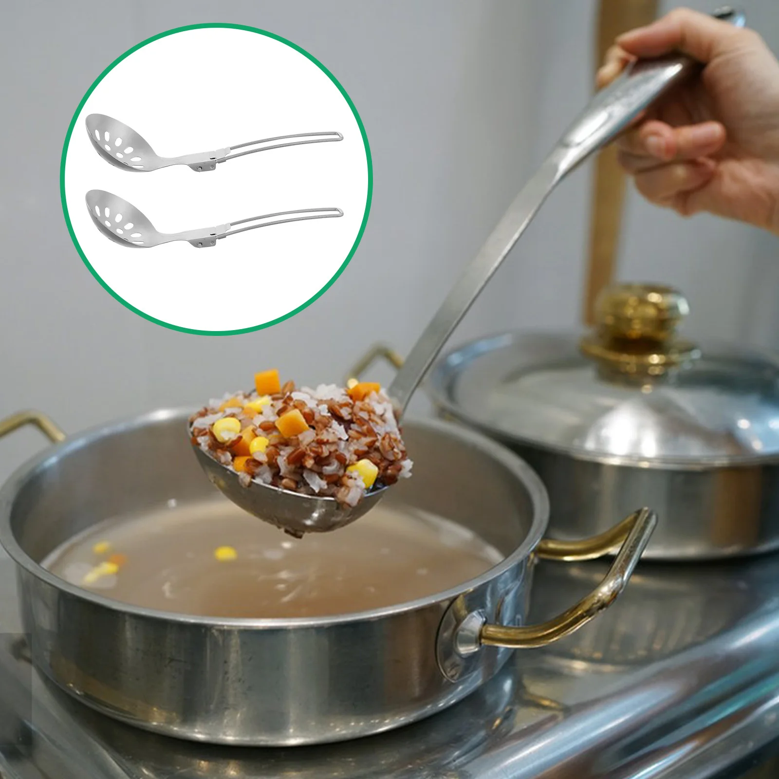 

2Pcs Stainless Steel Foldable Skimmer Spoon Compact Lightweight Outdoor Cooking Strainer Camping Kitchen Utensil Fold Tool