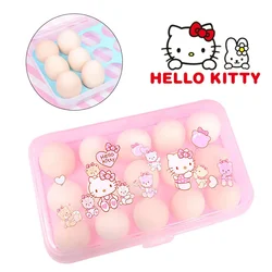 Hello Kitty 15 Grid Egg Storage Box frigorifero Storage Organizer Cartoon trasparente Kitchen Egg Holder Egg Box Kitchen Gadget