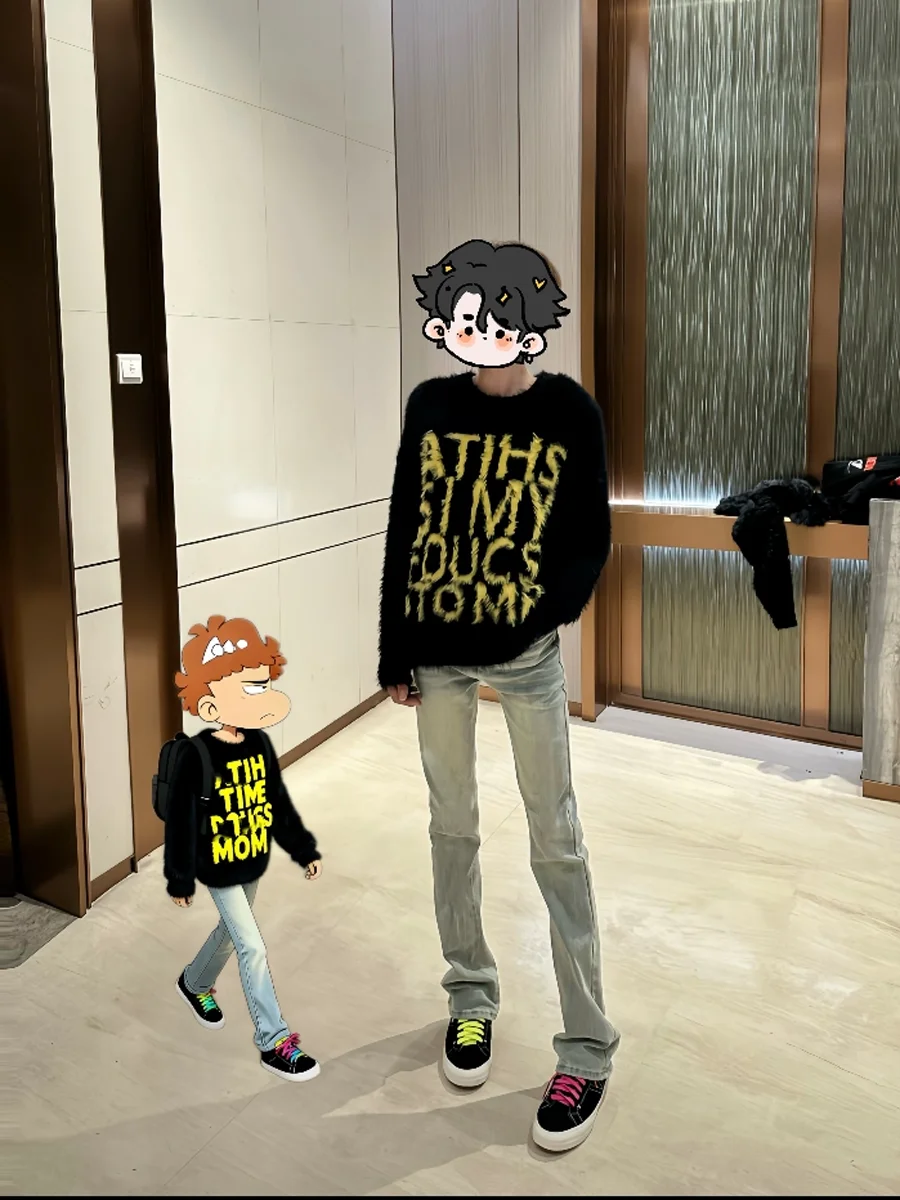 

Мужской свитер American Sle с круглым вырезом и надписью, осенне-зимний, свободный, в стиле ретро, универсальный, теплый, вязаный топ