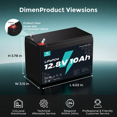 ECOBOSS 12V 10Ah LiFePO4 Lithium‑Iron‑Phosphate Battery, 3000 Deep Cycle Rechargeable Battery With Built‑in BMS, for Power Wheels, Scooters, LED Lights, Home Energy Storage