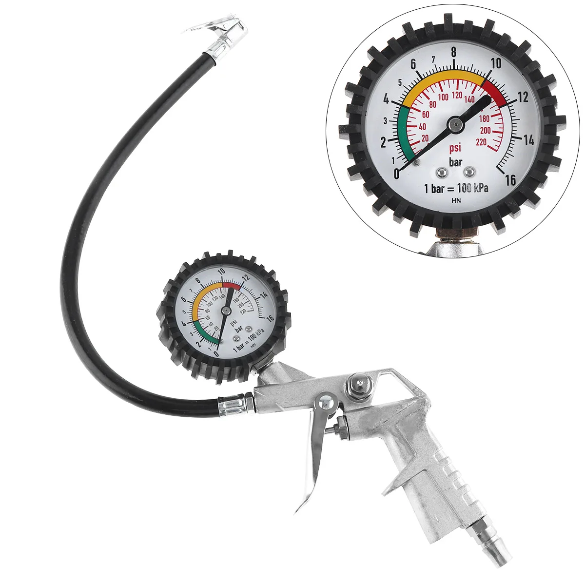 220psi 16bar Digital Car Tire Inflator Gauge Tire Pressure Gauge with Inflating Gun for Auto Car Motorcycle Motorbike Scooter