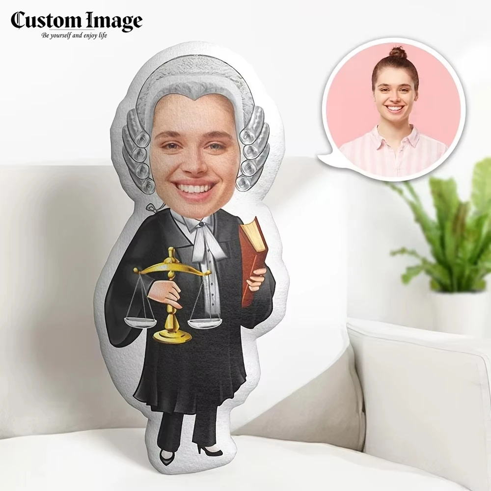 Personalized Judge Character Photo Pillow With Funny Face Design, Perfect Birthday Surprise, Unique Special Holiday Gift