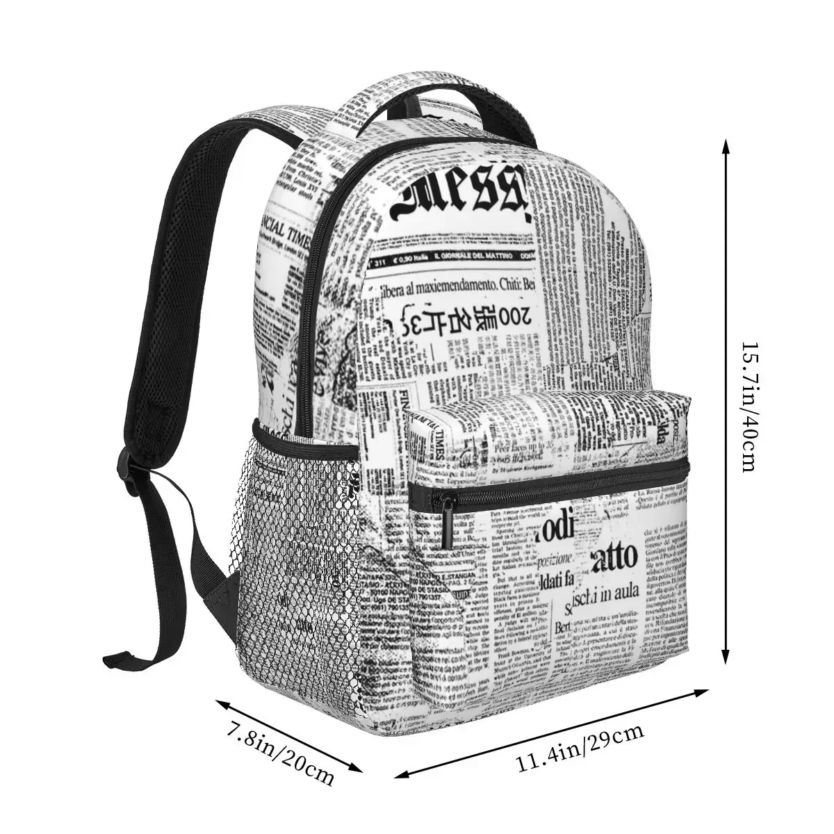 Black And White Collage Of Grunge Newspaper Fragments Backpacks Boys Girls Bookbag School Bags Travel Rucksack Shoulder Bag