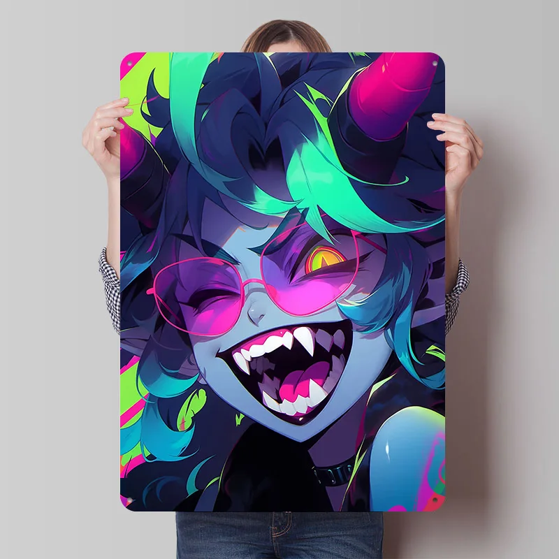 Neon Demon Girl With Horns Printing Poster Customized Retro Wall Art Vintage Metal Signs for Mancave House Desk Decor Home Items