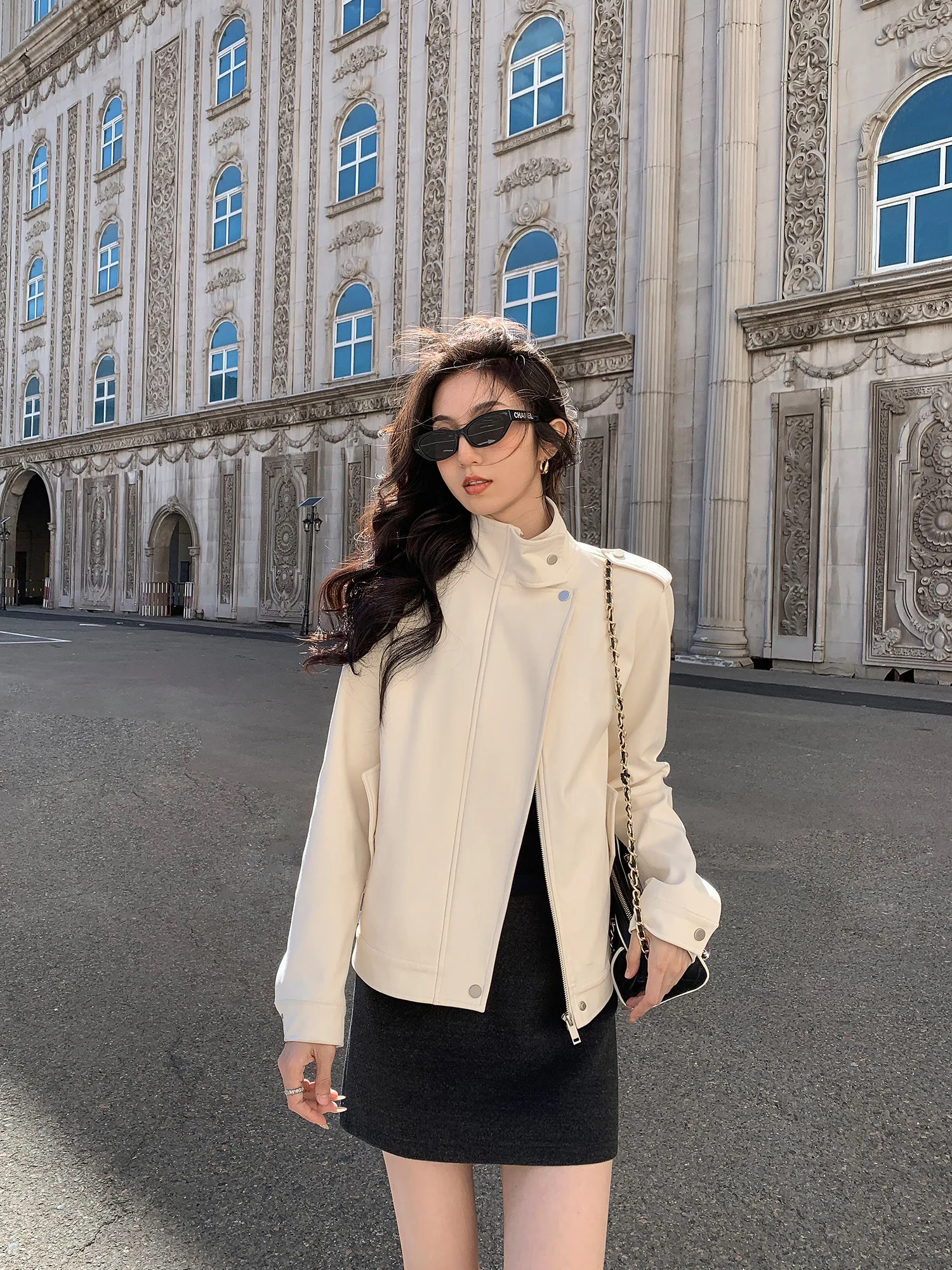 Mulvan Cool Sassy Casaco feminino de couro PU Jaet ort Biker Sle camurça veludo solto ajuste longo com fecho de zíper