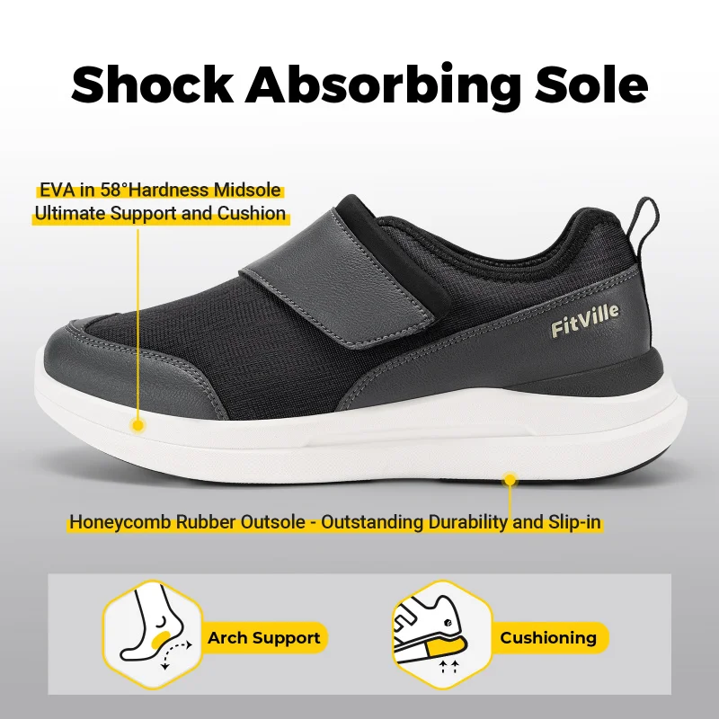 FitVille Extra Wide Men'S Diabetic Shoes Adjustable Strap For Swollen Feet All-Day Comfortable Stability Walking Casual Shoe