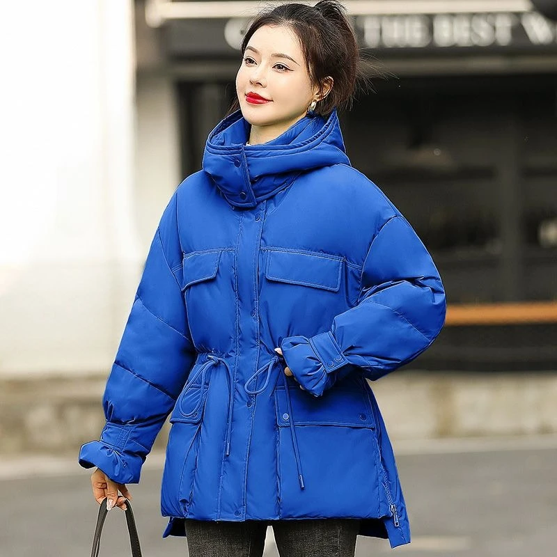 جديد الشتاء مقنعين سترات دافئة المرأة أسفل معطف القطن غير النظامية رقيق الخصر معطف فضفاض معطف القطن