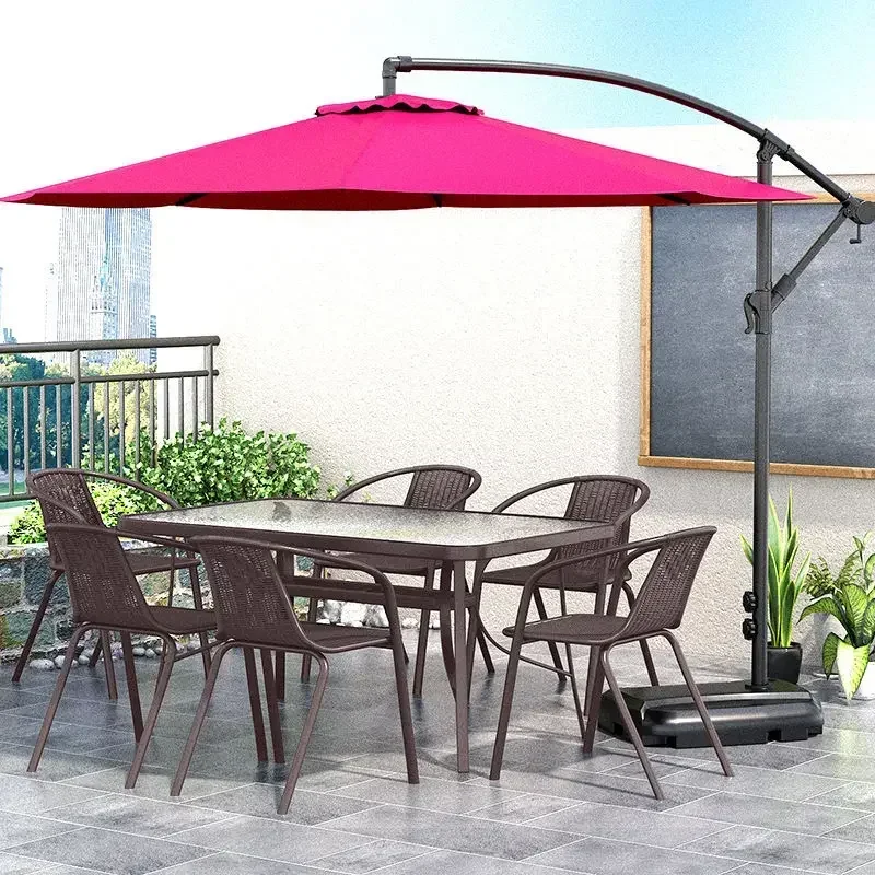 Outdoor sunshade umbrella table and chair combination outdoor courtyard villa garden table and chair three piece set coffee