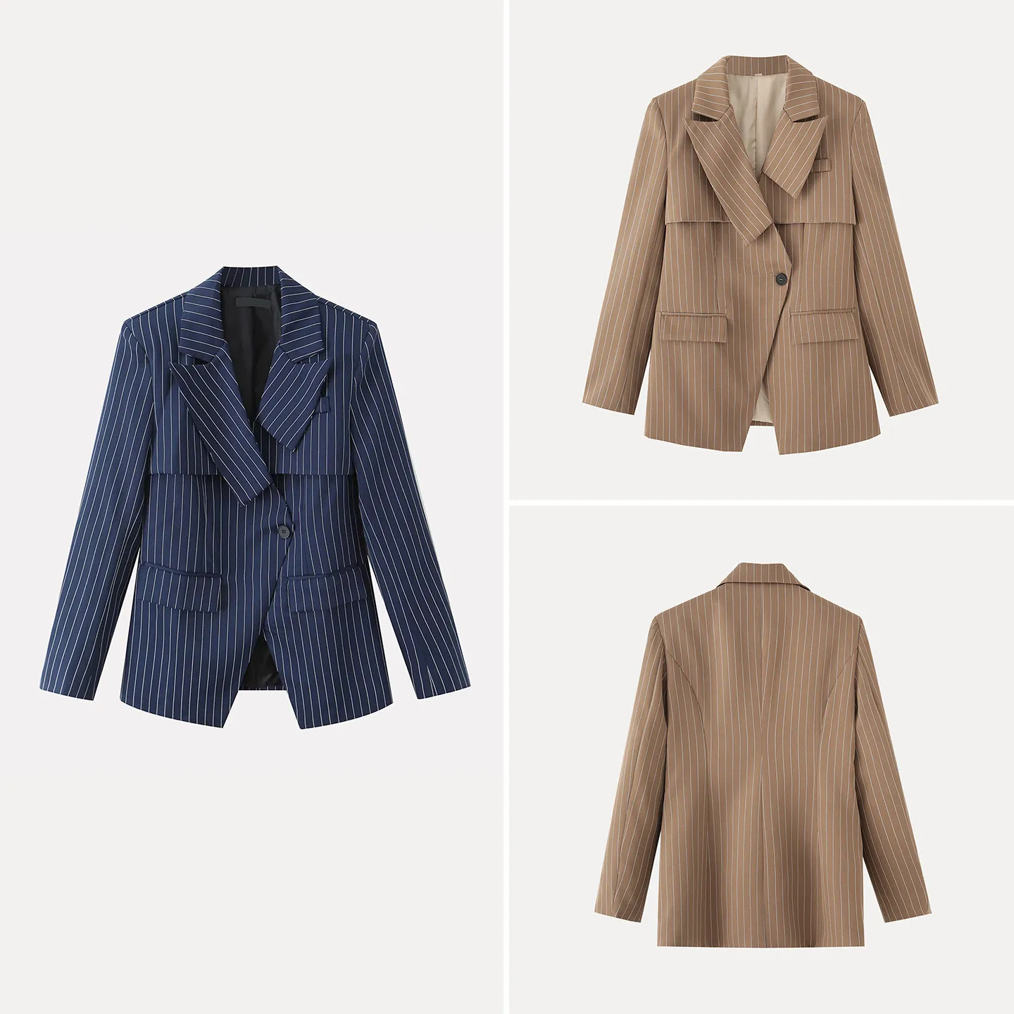 

Весна 2026: Модный женский асимметричный пиджак в полоску, стандартный крой, с длинным рукавом, однотонный воротник, стандартная длина.