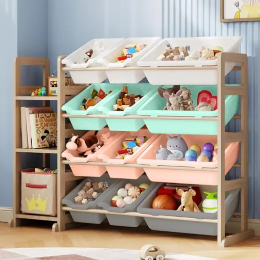Toy Storage Organizer - Toy Organizers and Storage with Bookshelf Toy Storage Shelf with 3 Shelves and 12 Storage Bins Bookshel
