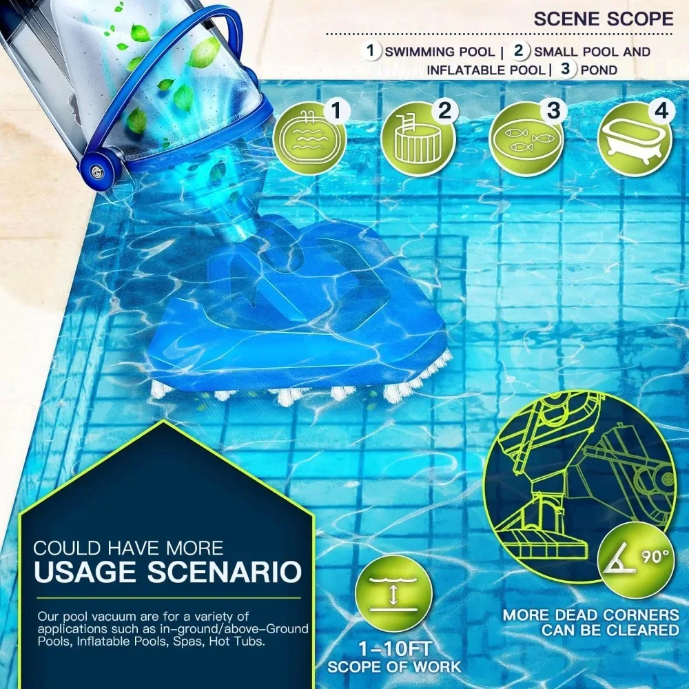 Customizable Cordless Handheld Pool Vacuum for Above Ground Pool with 18 Gal/Min Suction, 60 Min Run Time, Rechargeable Pool Cle