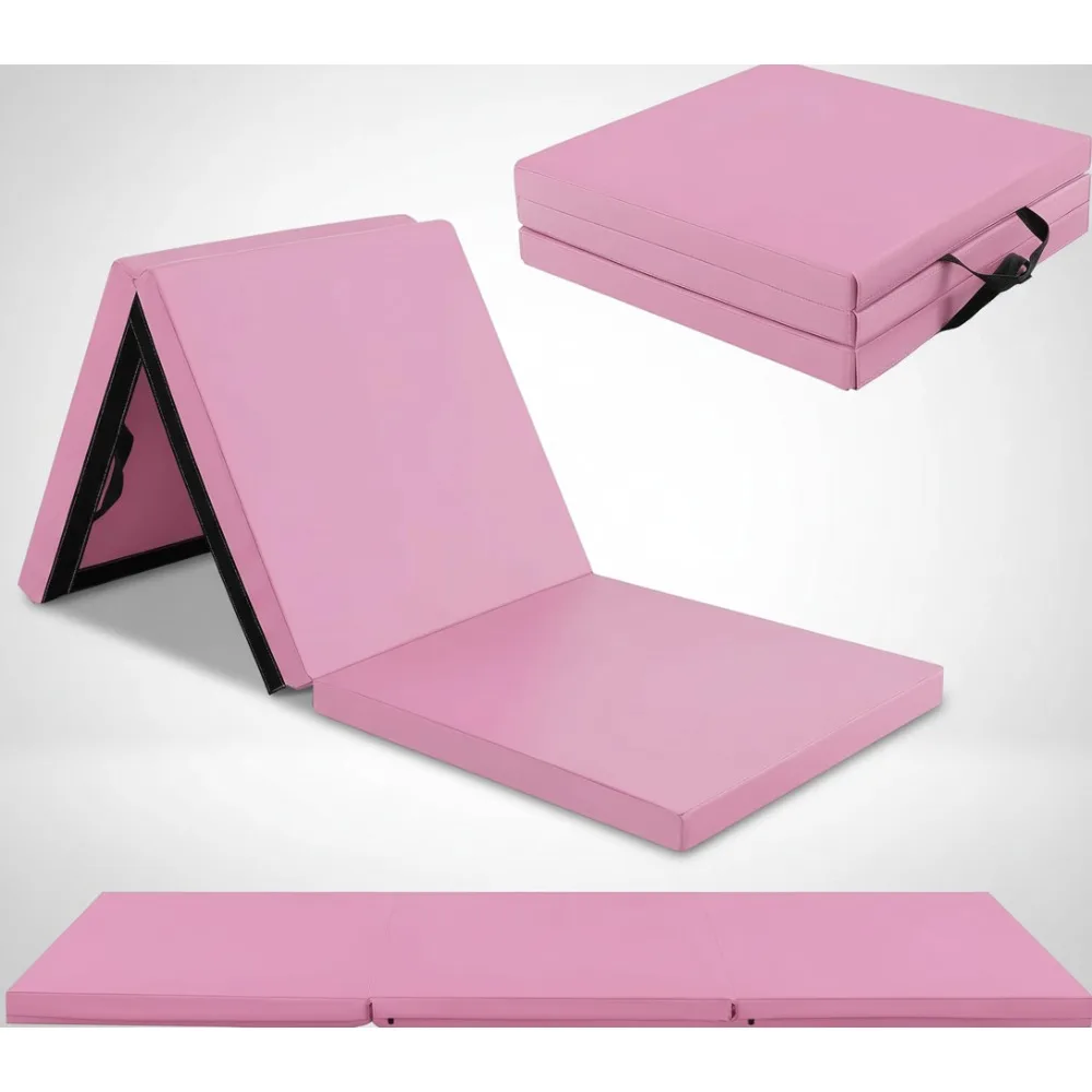 

6FT Folding Exercise Mat, 2in Thick Waterproof PU Leather Yoga Gym Mat with Handles for Home Workouts