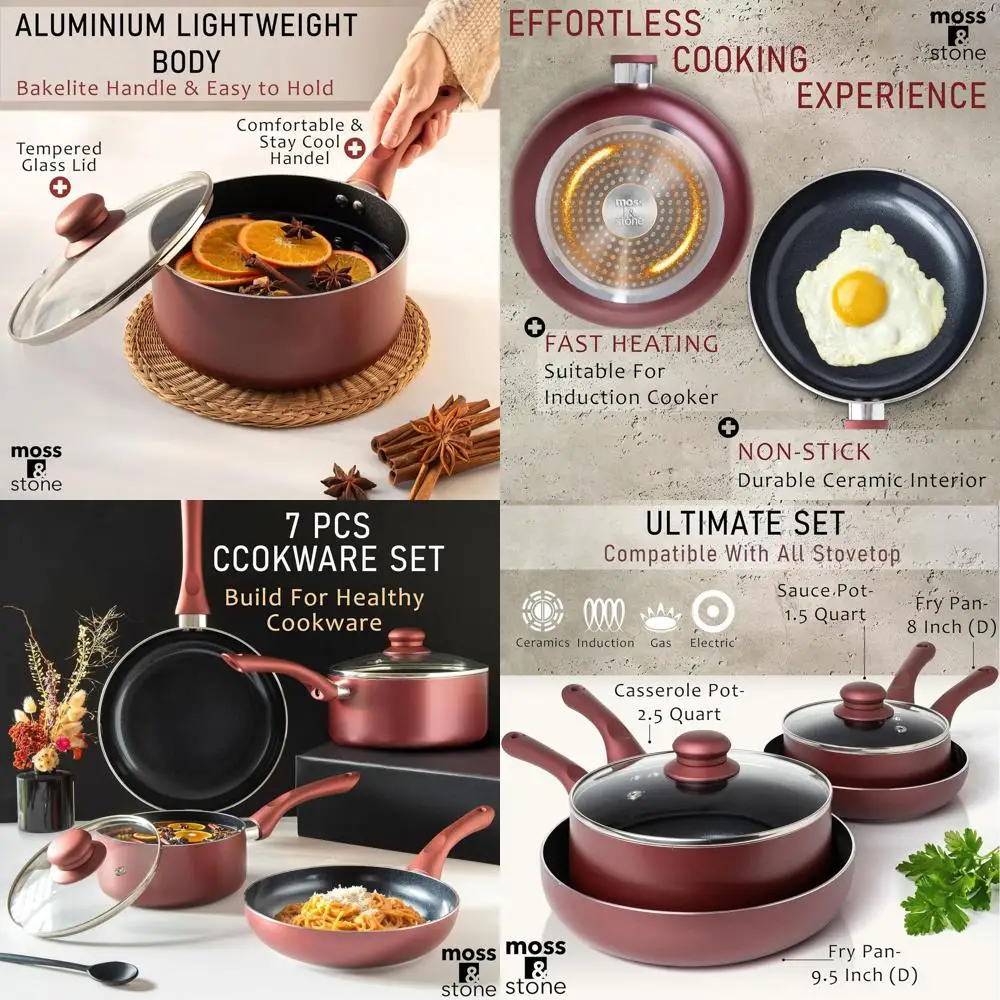 

6-Piece Burgundy Nonstick Cookware Set with Glass Lid, PTFE/PFOA-Free, Induction Compatible Pots and Pans