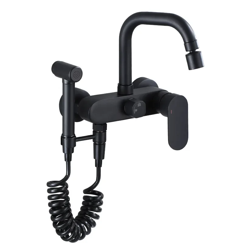 Black Brass Bathroom Bathtub Faucet With Shower Head Bidet Sprayer Wall Mounted Kitchen Faucet Swivel Nozzle Hot Cold Mixer Tap view 2