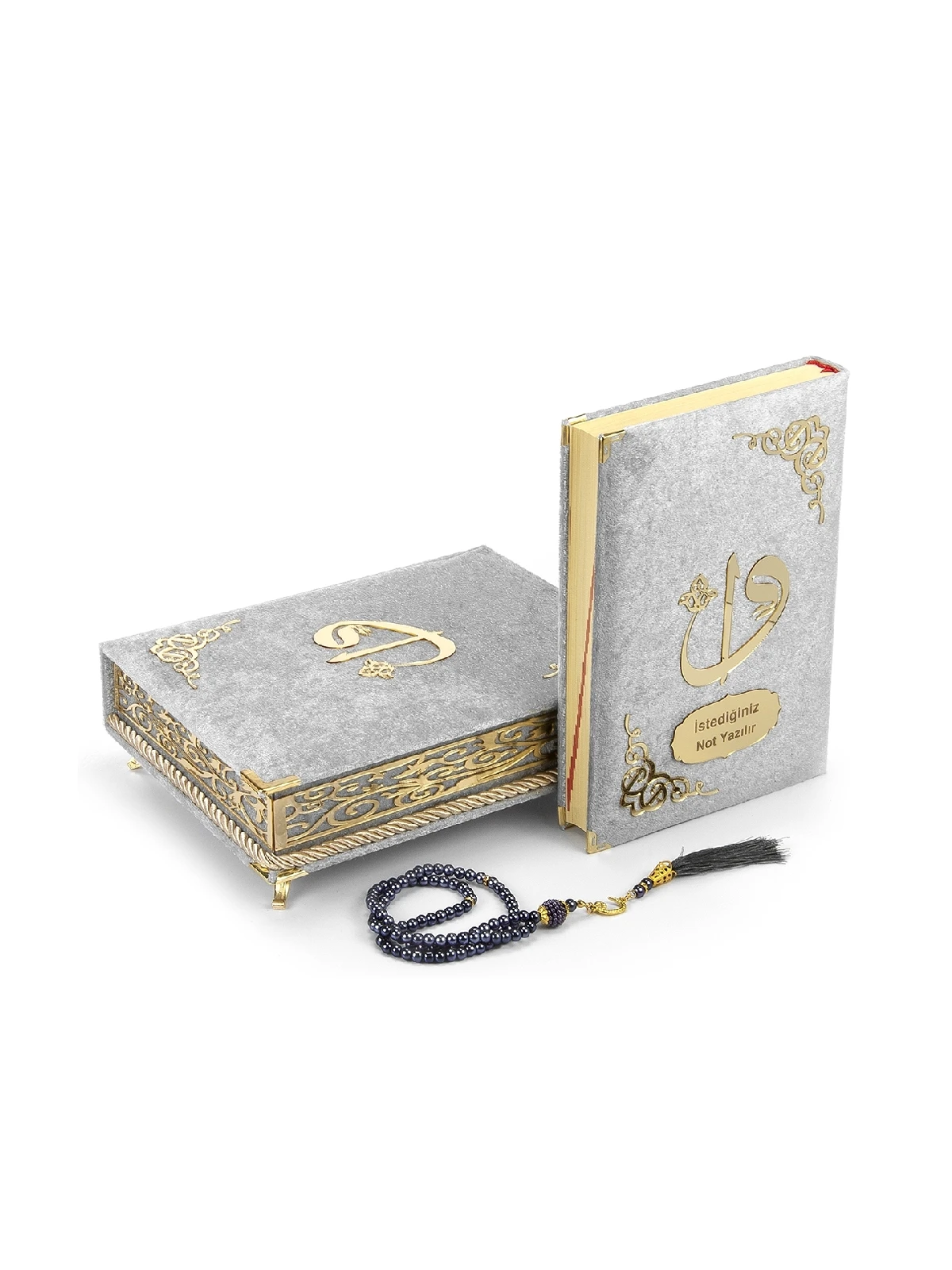 Personalized Gift Quran Set With Sponge Velvet cover Box Gray