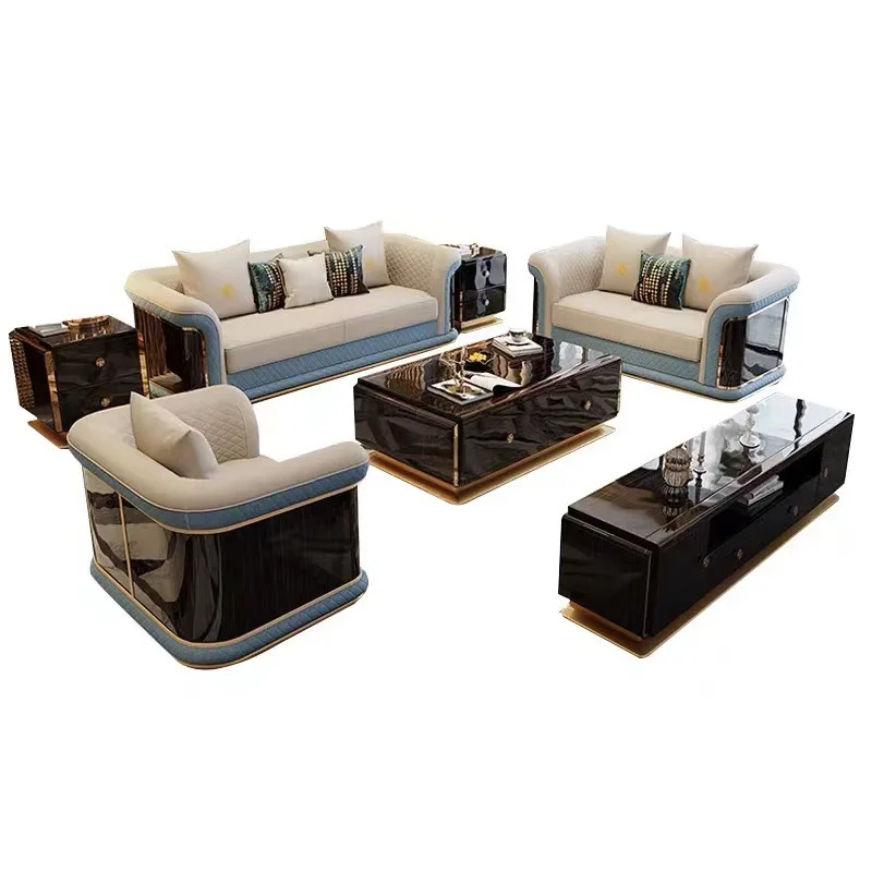 

Italian style, light luxury leather, sofa, model room, living room, furniture