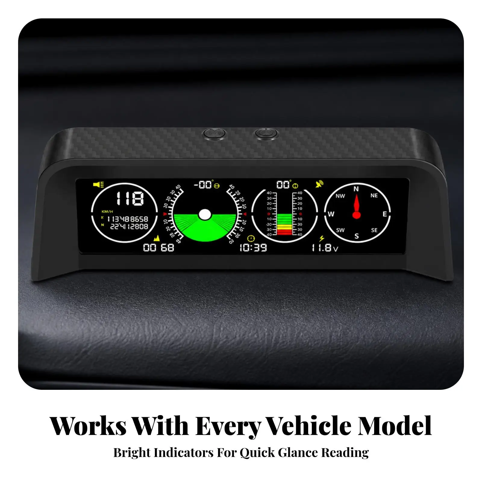 Vehicle GPS Head Up Display HUD Digital Speedometer with Pitch Roll Angle Gauge for Daily Commute