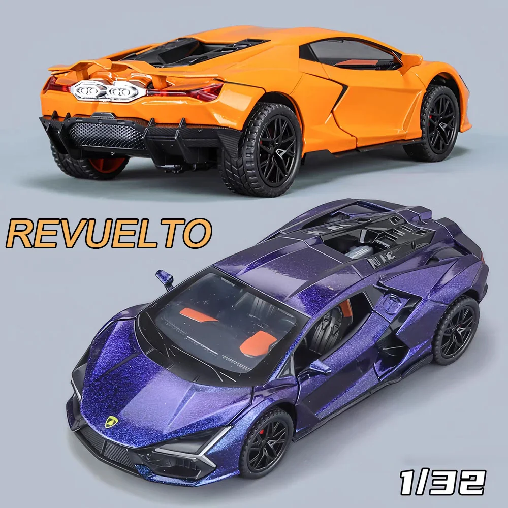 รถของเล่นจำลอง Lamborghini Revuelto Huracan ST EVO อัลลอยด์ ขนาดเล็ก พร้อมเสียง ไฟ ล้อแบบดึงถอยหลัง ของขวัญวันเด็ก