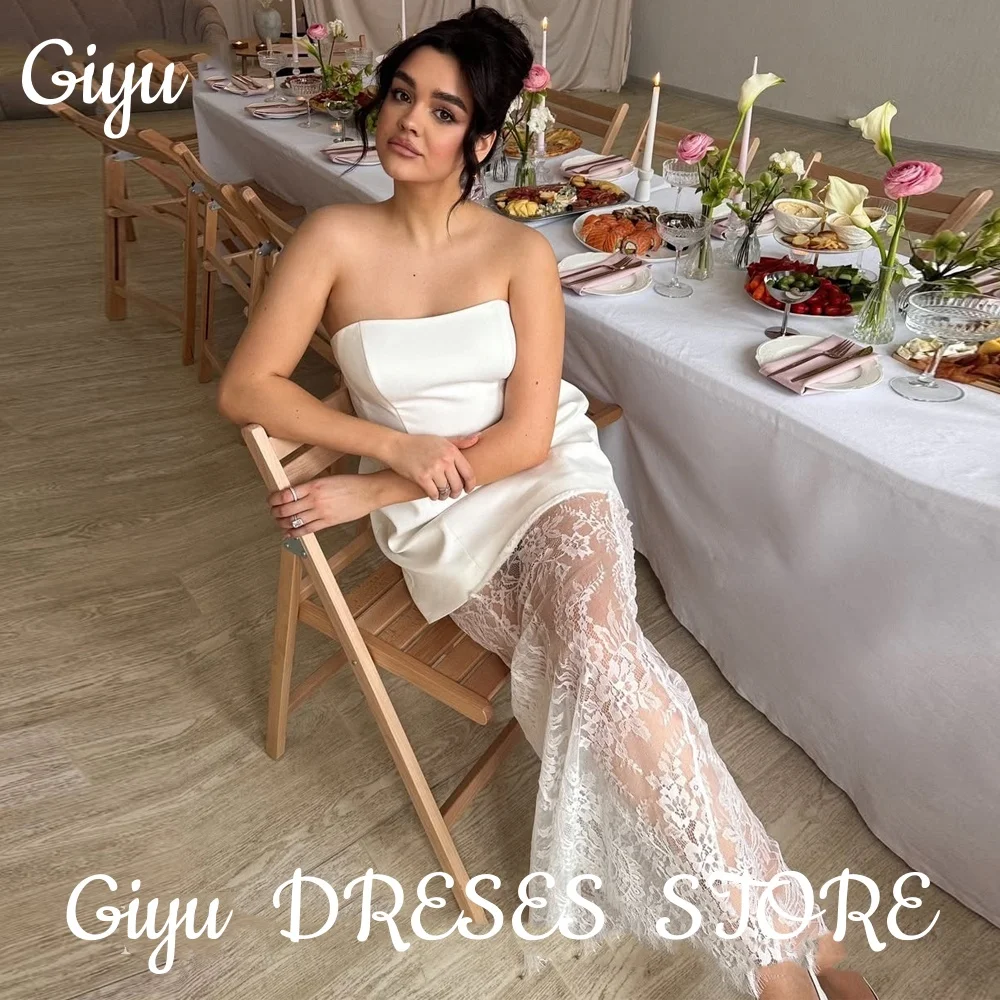 

Giyu Modern Strapless Lace Wedding Party Dresses Sleeveless Floor-Length Bridal Gown Mariage customsied 2025 Vestidos De Novia