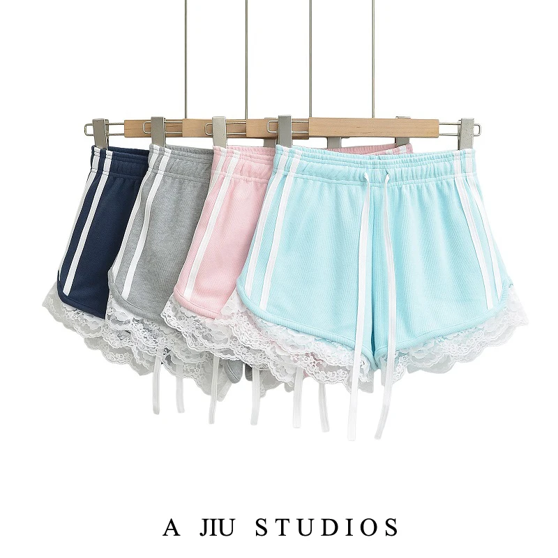 Doux école taille haute jambe large ort pantalon femmes été dentelle garniture épissage ample pantalons décontractés coréen Sle Streetwear