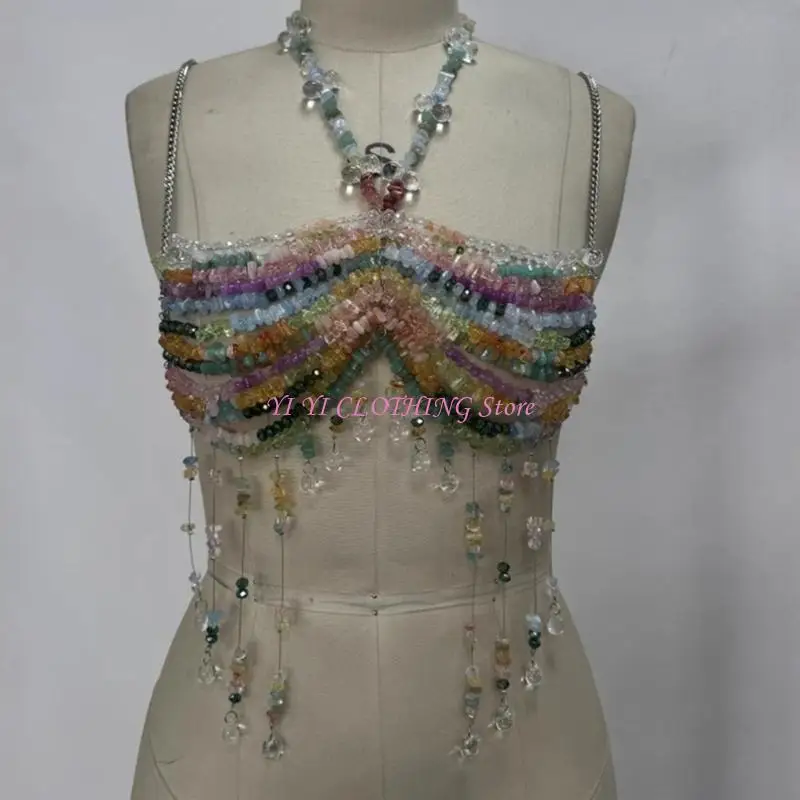 N5KF Beaded Body Chain Multilayer Chest Chain Festival Raves Body Chain Harness Body Accessories Jewelry for Women Girls