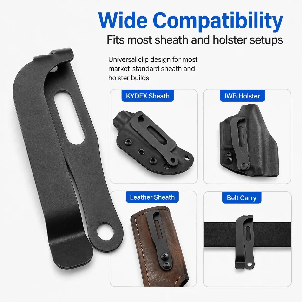 1piece Stainless Steel KYDEX IWB HOLSTER CLIPS K Sheath Waist Clip Accessories Knife Scabbard Back Clip KYDEX Carrying Belt Clip