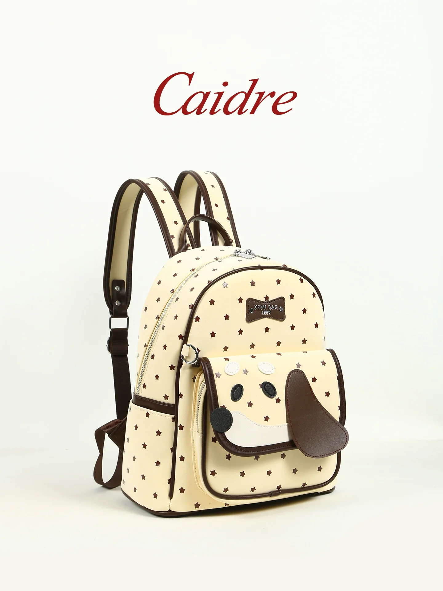 Caidre Korean Style Yellow Polka Dot Doggie Backpack Lightweight Travel Women's Gift Student Bookbag Commuter Bucket Shape
