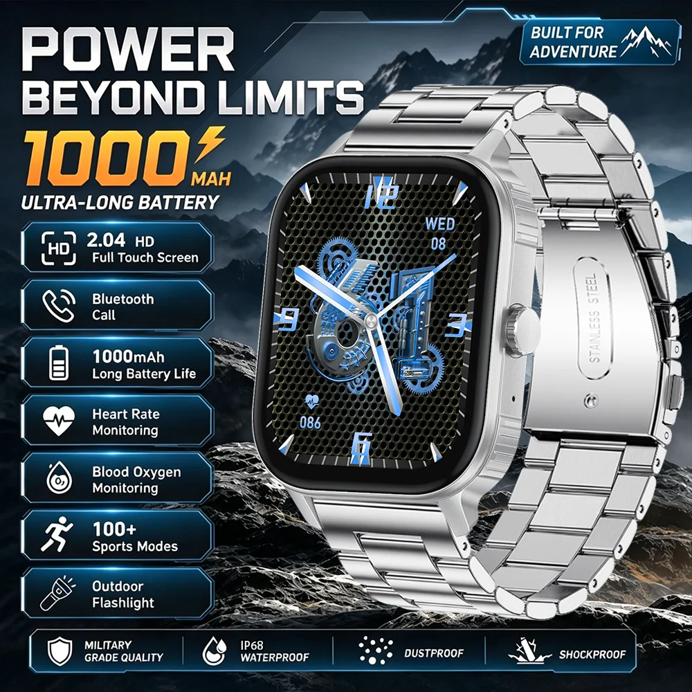 2.04 Inch Sports SmartWatch 1000MAH Health Monitor Waterproof Smartwatch Wireless Call Watches For Men Women For Android IOS GPS