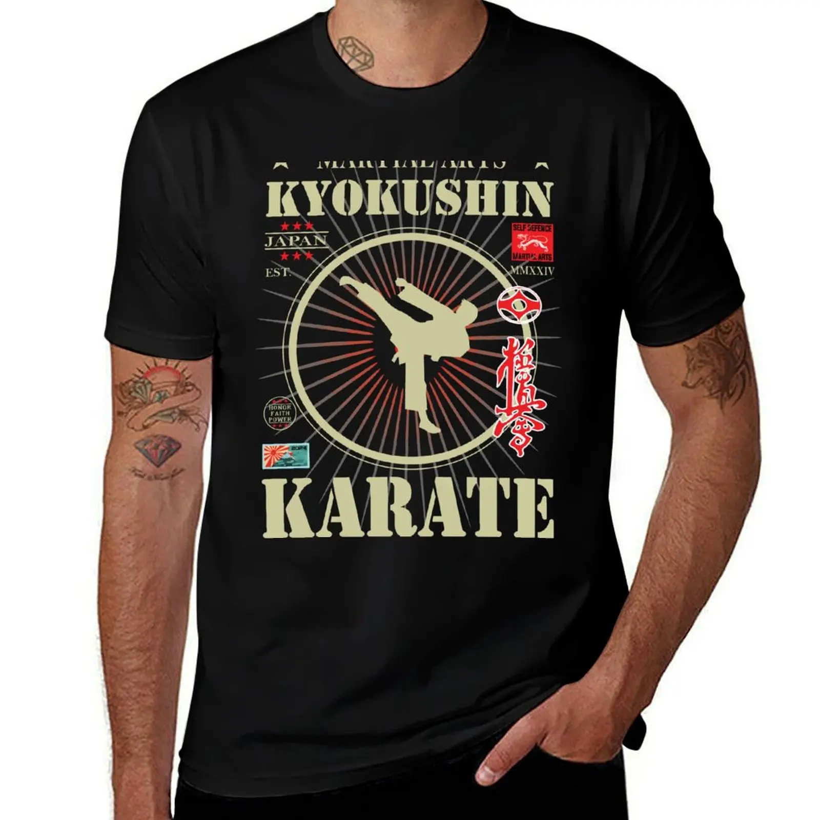 

Noble Kyokushin Karate - With Kanji and Golden Writing and Symbol T-Shirt cotton man t-shirts funny t shirts men