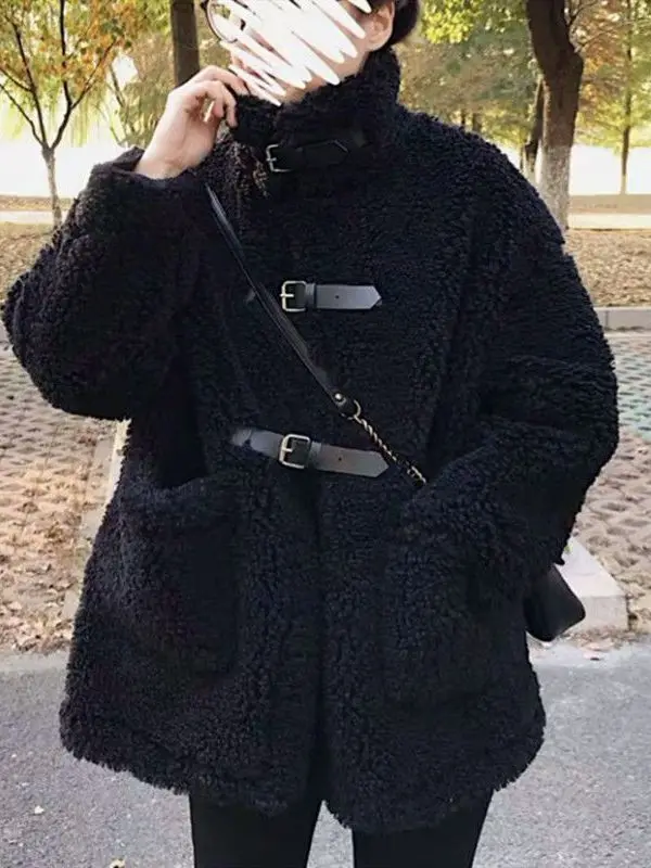 

Юэт из меха ягненка больших размеров, верхняя одежда средней длины, осень-зима, новый корейский Sle, повседневный, с высокой талией, из полиэфирного волокна, длинный слэ...