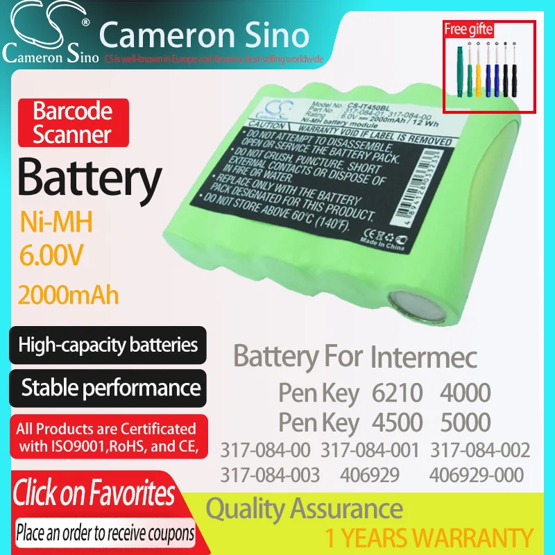 CameronSino Battery for Intermec Pen Key 6210 4000 4500 5000 fits Intermec 317-084-00 317-084-001 406929 Barcode Scanner battery