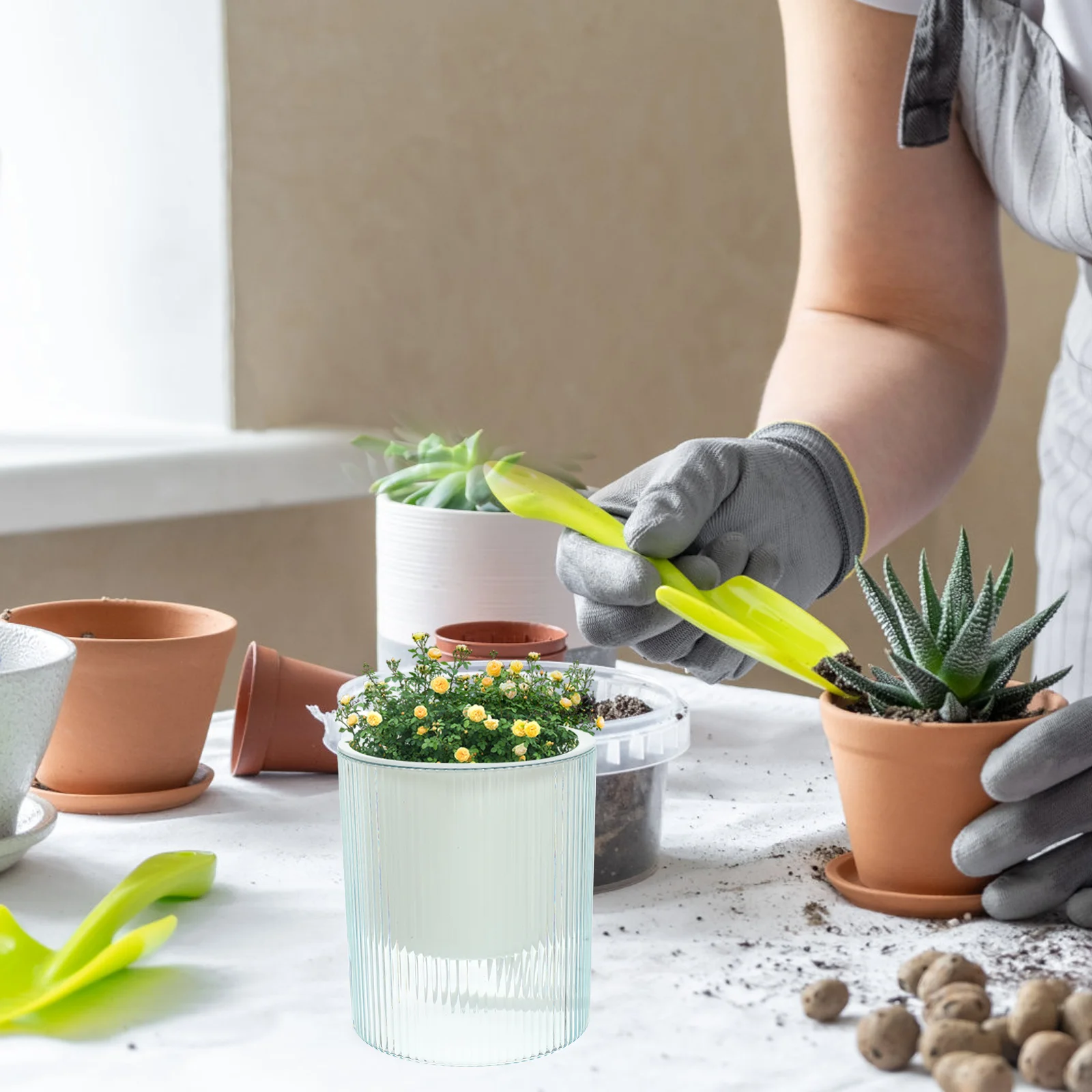 

2 PCS Self Watering Plastic Planters White Lazy Gardener Automatic Water Storage Flower Pots High Durability Heat
