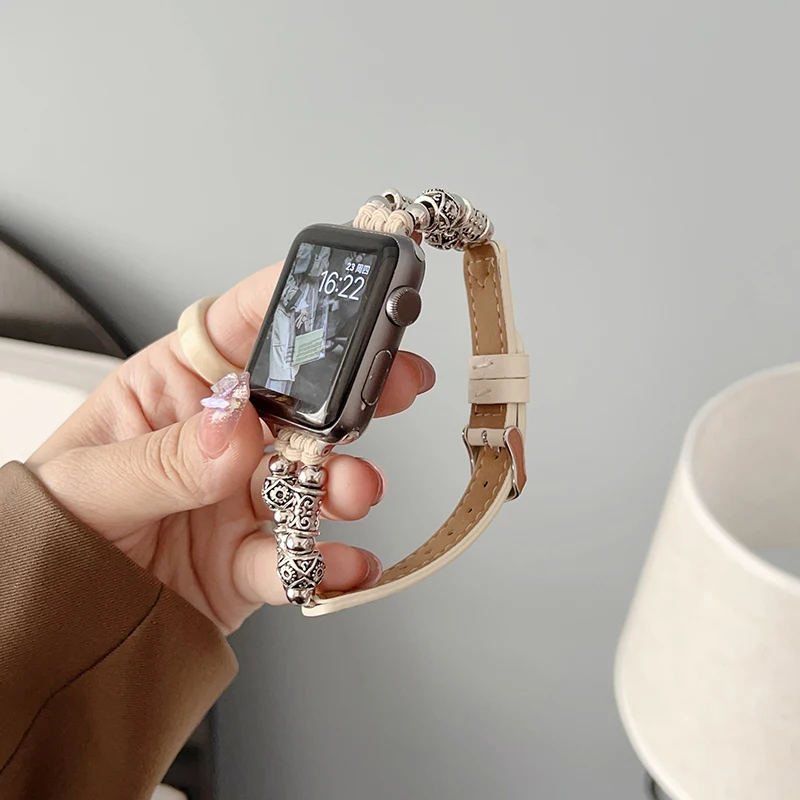 For IOS S8 Watch 7 Leather S7 S6SE 5 6 4 Intelligence 3rd Generation Ultra Watches for Iwatch8 Strap Elastic Leather Strap Chain