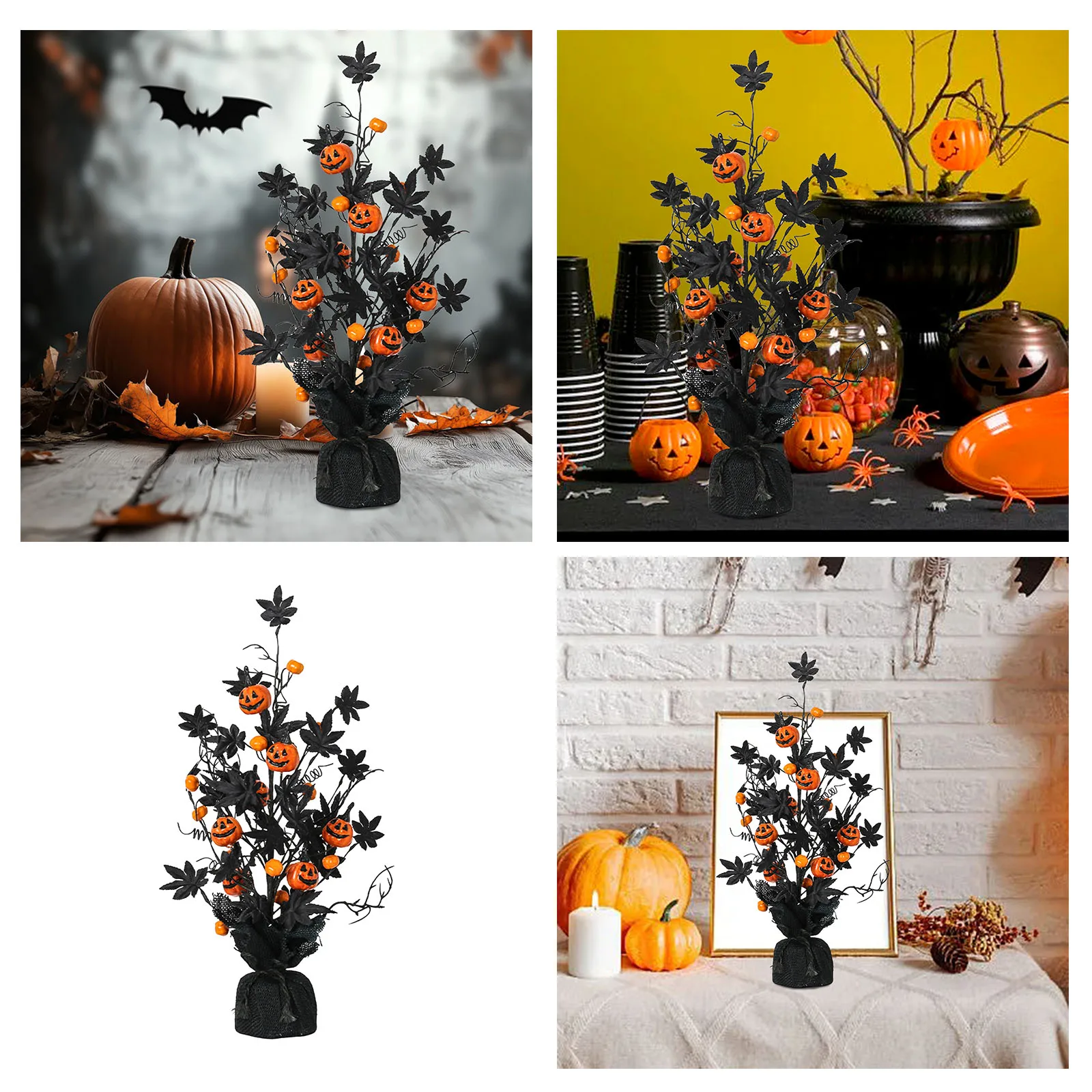 Play Mat Halloween Decorations Indoor Small Tree Branches With Pumpkin Maple Leaf Bat Tabletop Centerpieces Decor For Home
