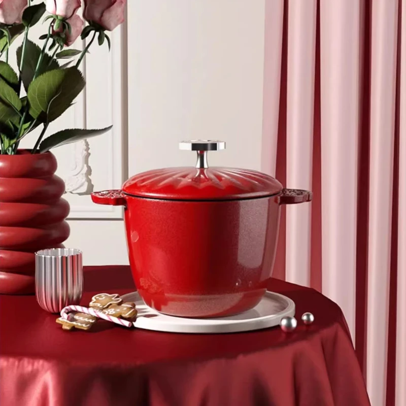 2L Imported Pearl Glaze Enamel Saucepan with Shell-Lid Steamer Non-Toxic Coating Baby Porridge Pot for 1-2 Persons Good-Looking