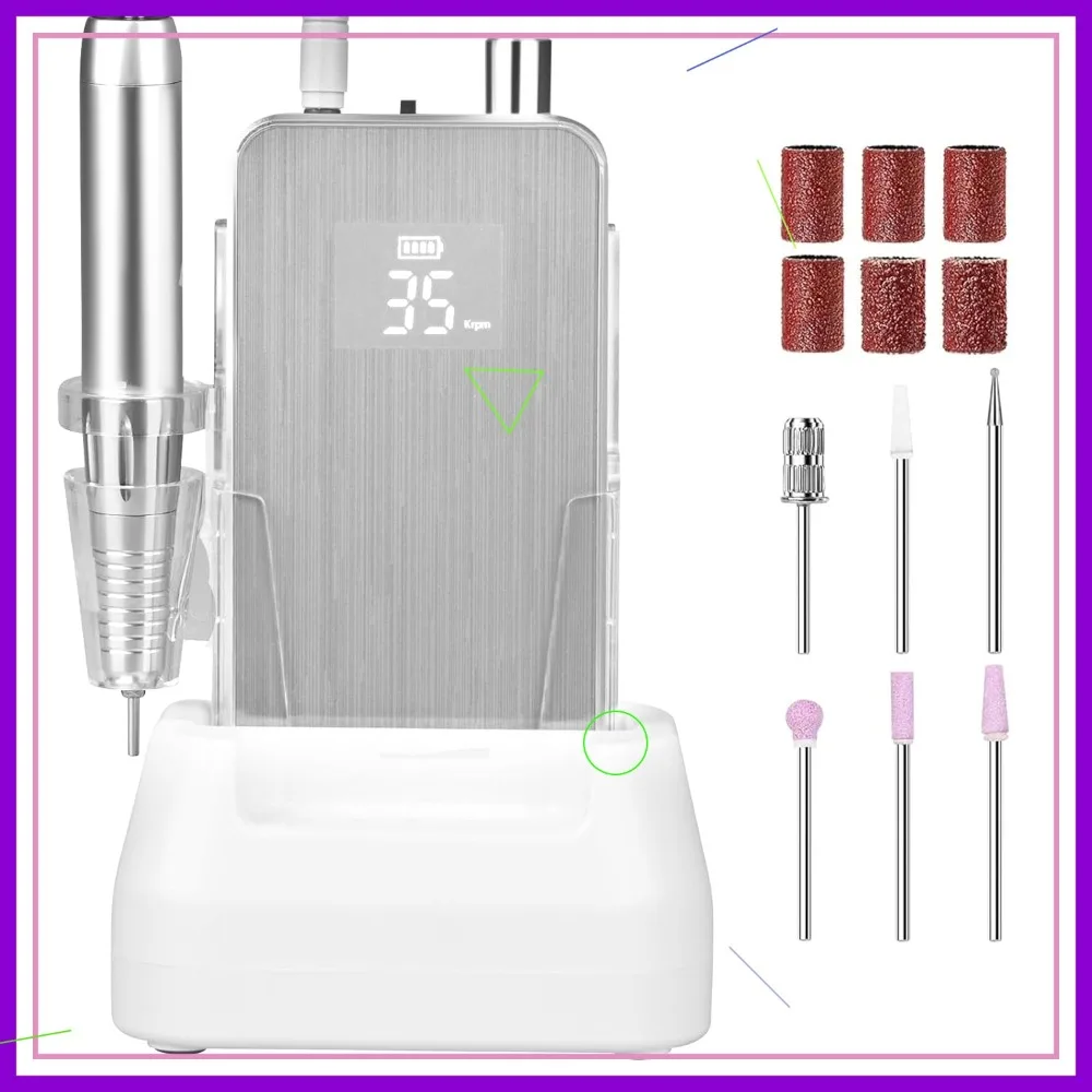 

Professional Cordless Nail Drill Machine, 35000RPM Portable for Acrylic Gel Nails Manicure Pedicure Salon Home Use - Silver