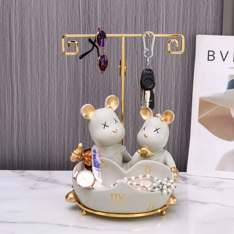 

Modern Light Luxury Violence Bear Tray Creative Porch Key Storage Ornaments High-end Living Room Home Decoration Gifts