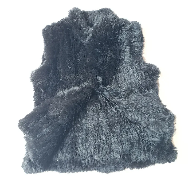 2023 Winter Black Knitted Real Rabbit Fur Vest Women Thick Fashion Sleeveless Warm Genuine Rabbit Fur Gilet