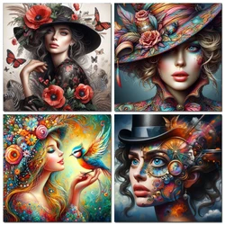 5D DIY Diamond Painting New Woman Wearing Flower Hat Full Drill Diamond Mosaic Embroidery Art Cross Stitch Home Decoration