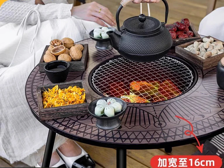 New round barbecue grill table integrated removable courtyard cooking tea table cooking wine enclosure