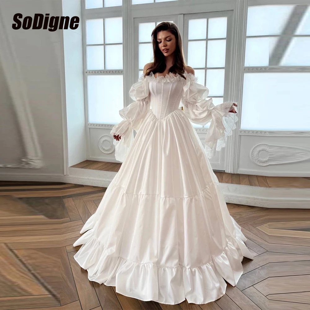 

﻿ SoDigne A-line Taffeta Wedding Dresses Off Shoulder Long Sleeves Bridal Dress 2026 Bride Gown vestidos de novia Customized