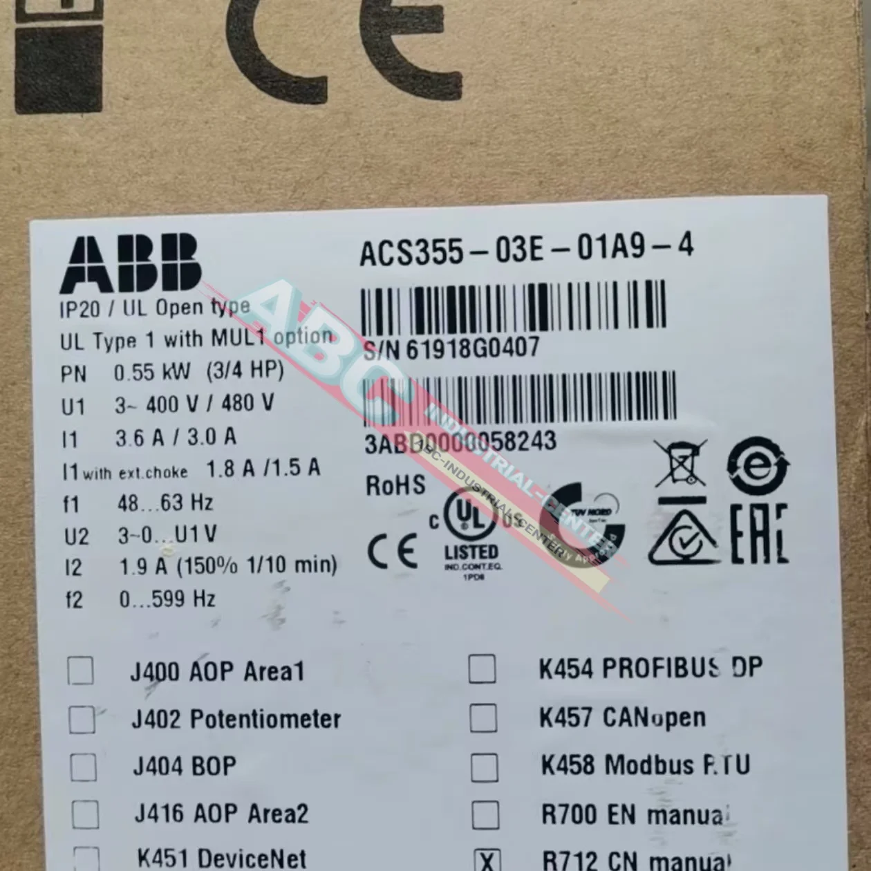 Novo ACS355-03E-03A5-2 ACS355-03E-04A1-4 VFD